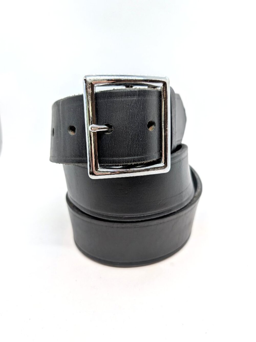 Boston Belt Mens Size L 38 Black Leather Silver Tone Buckle Rugged Work 6505 USA